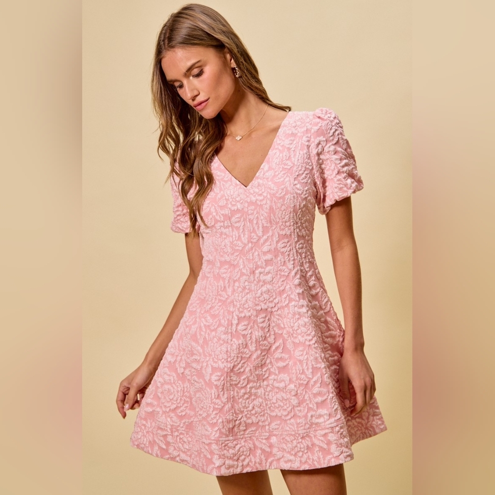 Floral Jacquard Fit And Flare Daily Mini Dress